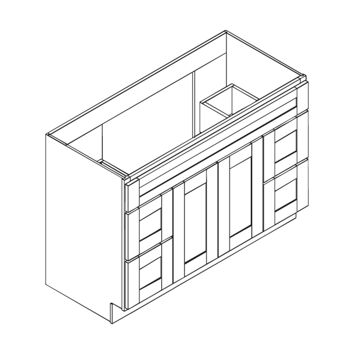 Oak Shaker Black Vanity 48" - 2 Doors-4 Drawers(2L-2R)