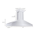 ZLINE 60 in. Professional Convertible Vent Wall Mount Range Hood in Stainless Steel with Crown Molding (597CRN-60) dimensional diagram.
