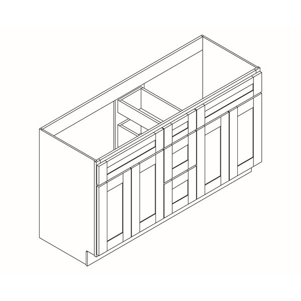 Light Oak Shaker Vanity 60" - 3 Drawers Center -4D Side