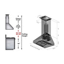 ZLINE 36 in. Professional Ducted Wall Mount Range Hood in Stainless Steel with Crown Molding (667CRN-36) dimensional diagram.