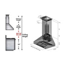 ZLINE 42 in. Professional Ducted Wall Mount Range Hood in Stainless Steel with Crown Molding (667CRN-42) dimensional diagram.