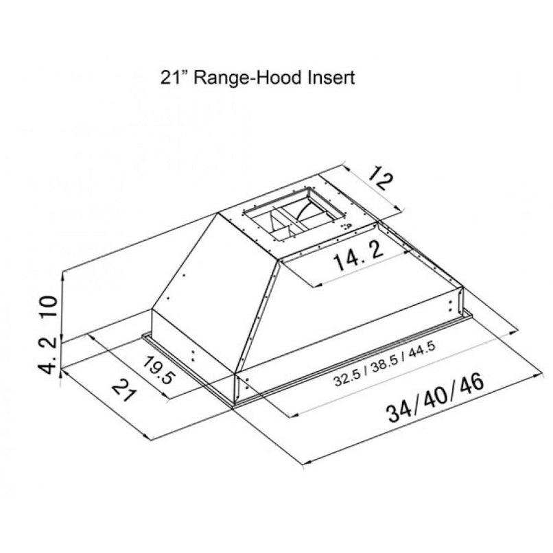 ZLINE 34 in. Ducted Wall Mount Range Hood Insert in Outdoor Approved Stainless Steel (721-304-34) dimensional diagram.
