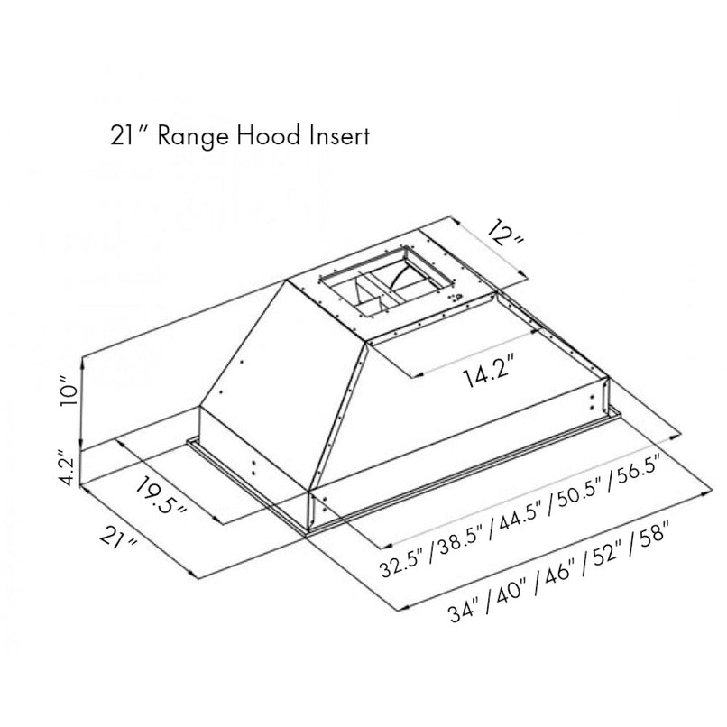 ZLINE 40 in. Ducted Wall Mount Range Hood Insert in Stainless Steel (721-40) dimensional diagram.