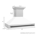 ZLINE Autograph Edition 48 in. Satin Stainless Steel Wall Mount Range Hood with White Matte Shell and Matte Black Handle (8654SNZ-WM48-MB) dimensional diagram.
