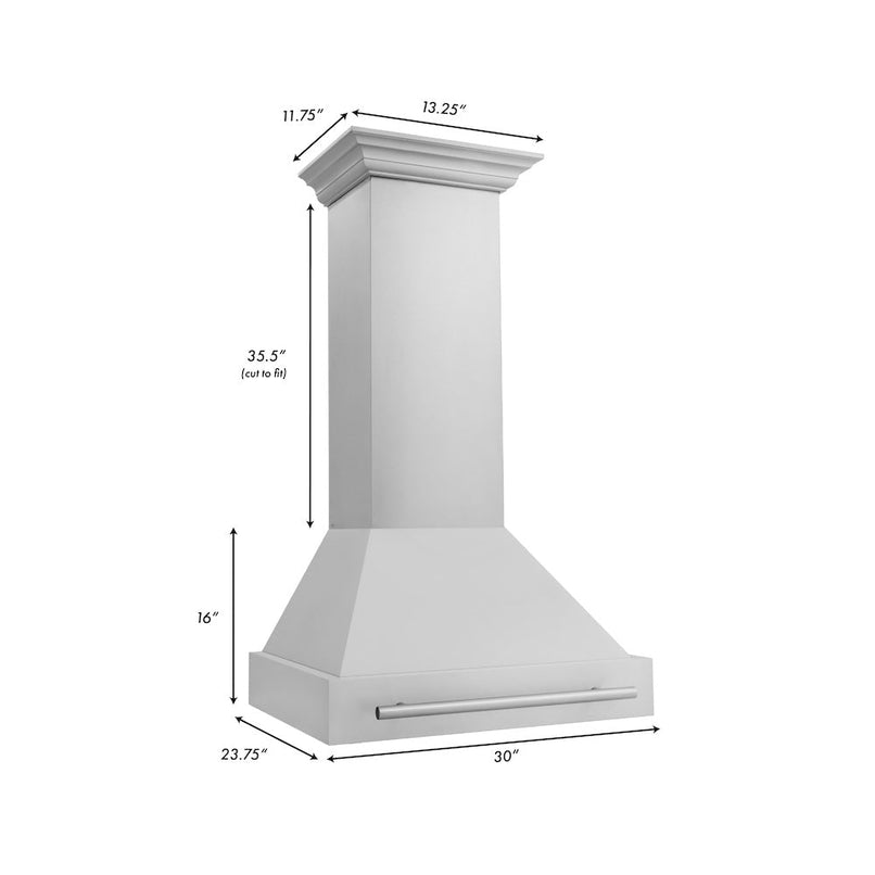 ZLINE 30 in. Stainless Steel Range Hood with Stainless Steel Handle (8654STX-30) dimensional diagram.