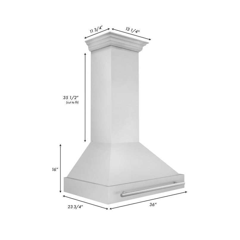 ZLINE 36 in. Stainless Steel Range Hood with Stainless Steel Handle (8654STX-36) dimensional diagram.
