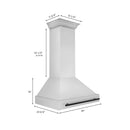 ZLINE Autograph Edition 36 in. Stainless Steel Range Hood with Stainless Steel Shell and Matte Black Handle (8654STZ-36-MB) dimensional diagram.