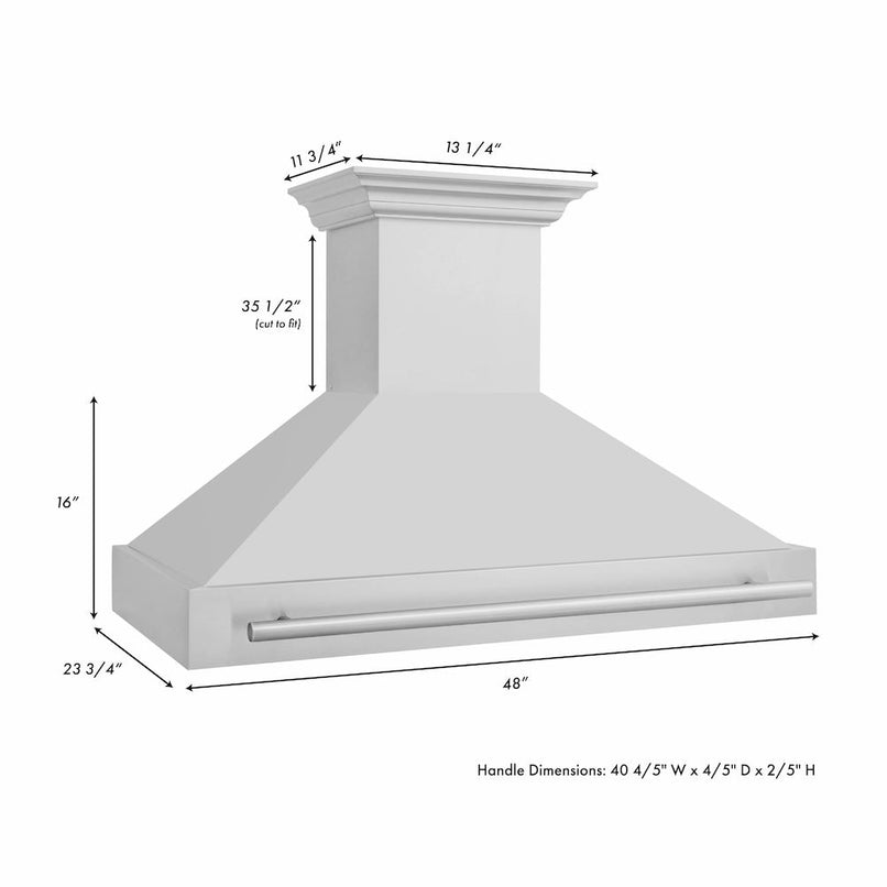ZLINE 48 in. Stainless Steel Range Hood with Stainless Steel Handle (8654STX-48) dimensional diagram.