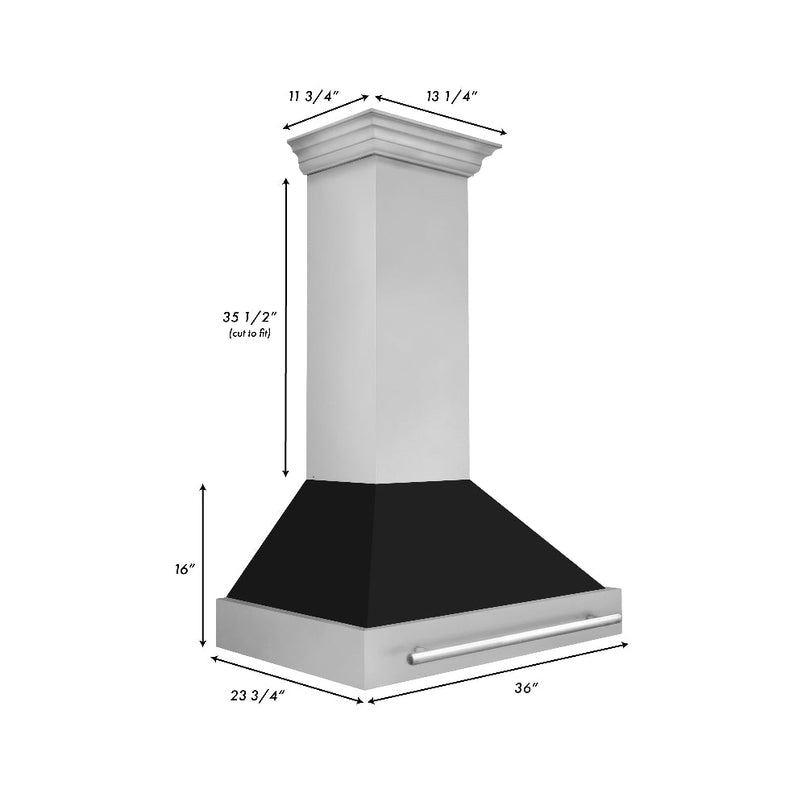 ZLINE 36 in. Stainless Steel Range Hood with Black Matte Shell and Stainless Steel Handle (8654STX-BLM-36)