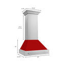 ZLINE 30 in. Stainless Steel Range Hood with Red Matte Shell and Stainless Steel Handle (8654STX-RM-30) dimensional diagram.