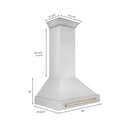ZLINE Autograph Edition 36 in. Stainless Steel Range Hood with Stainless Steel Shell and Polished Gold Handle (8654STZ-36-G) dimensional diagram.