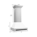 ZLINE Autograph Edition 30 in. Stainless Steel Range Hood with White Matte Shell and Matte Black Handle (8654STZ-WM30-MB) dimensional diagram.
