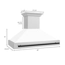 ZLINE Autograph Edition 48 in. Stainless Steel Range Hood with White Matte Shell and Matte Black Handle (8654STZ-WM48-MB) dimensional diagram.