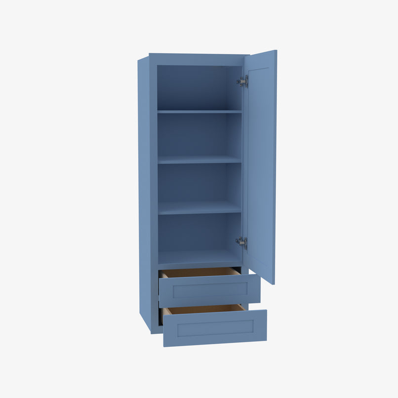 AX-W2D1860 Single Door Cabinets 18 Inch Wall Cabinet With 2 Built-In Drawers | XTerra Blue Shaker - image 1
