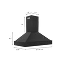 ZLINE 48 in. Ducted Vent Black Stainless Steel Wall Mount Range Hood (BS655N-48) dimensional diagram.