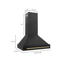 ZLINE Autograph Edition 36 in. Black Stainless Steel Range Hood with Champagne Bronze Handle (BS655Z-36-CB) dimensional diagram.