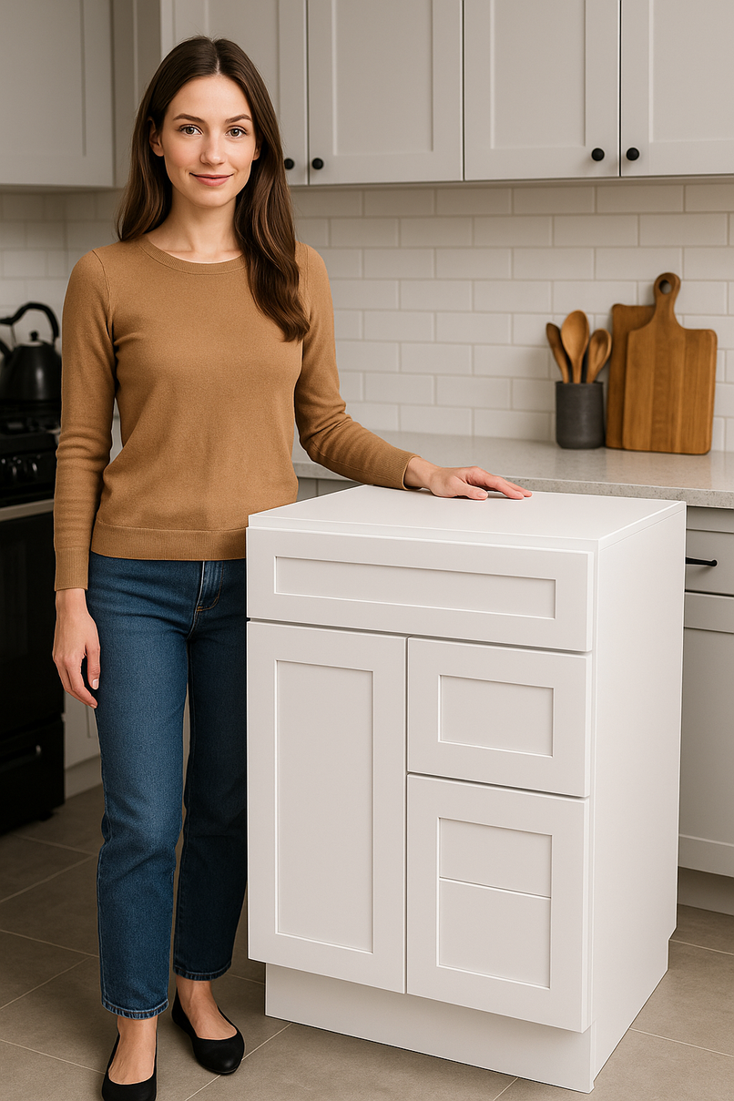 Single Door Cabinet 30 Inch Combo Vanity With Right Drawer – Forevermark Cabinetry Ice White Shaker - image 10