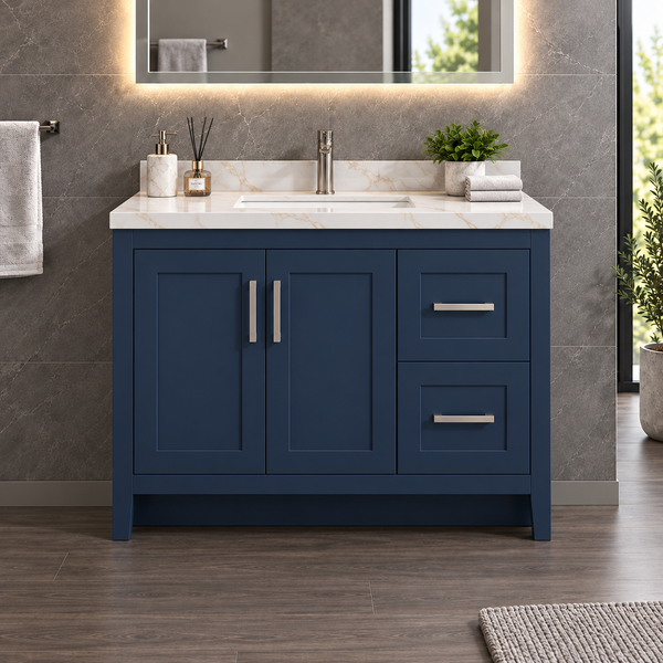 Navy Shaker Vanity 36" - 2 Doors - 2 Drawers Right