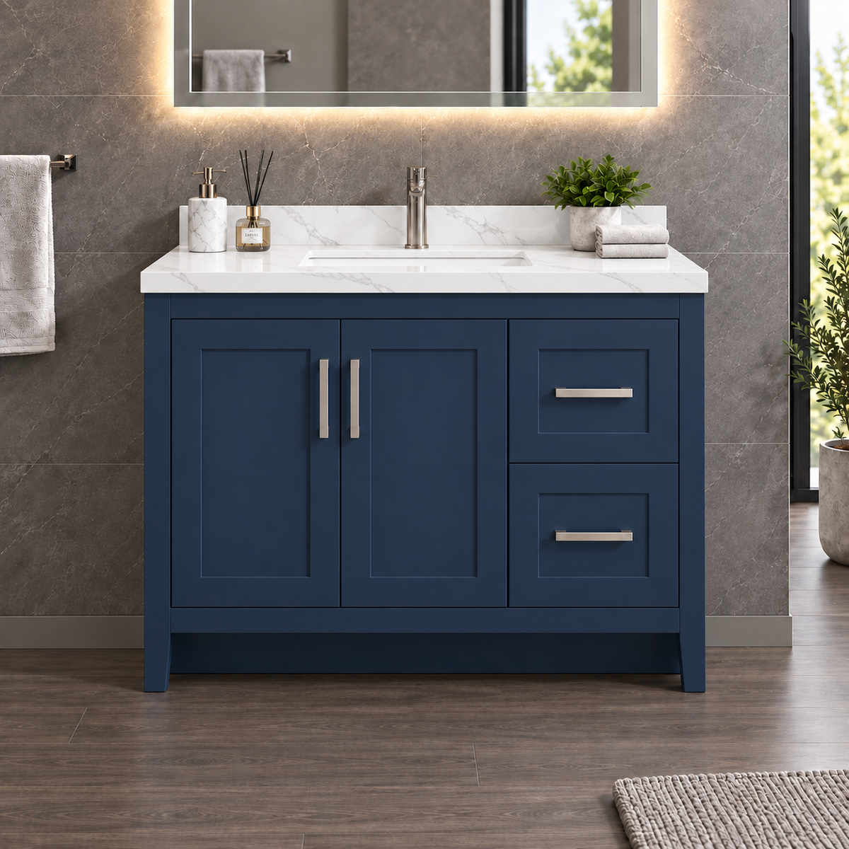 Navy Shaker Vanity 36" - 2 Doors - 2 Drawers Right