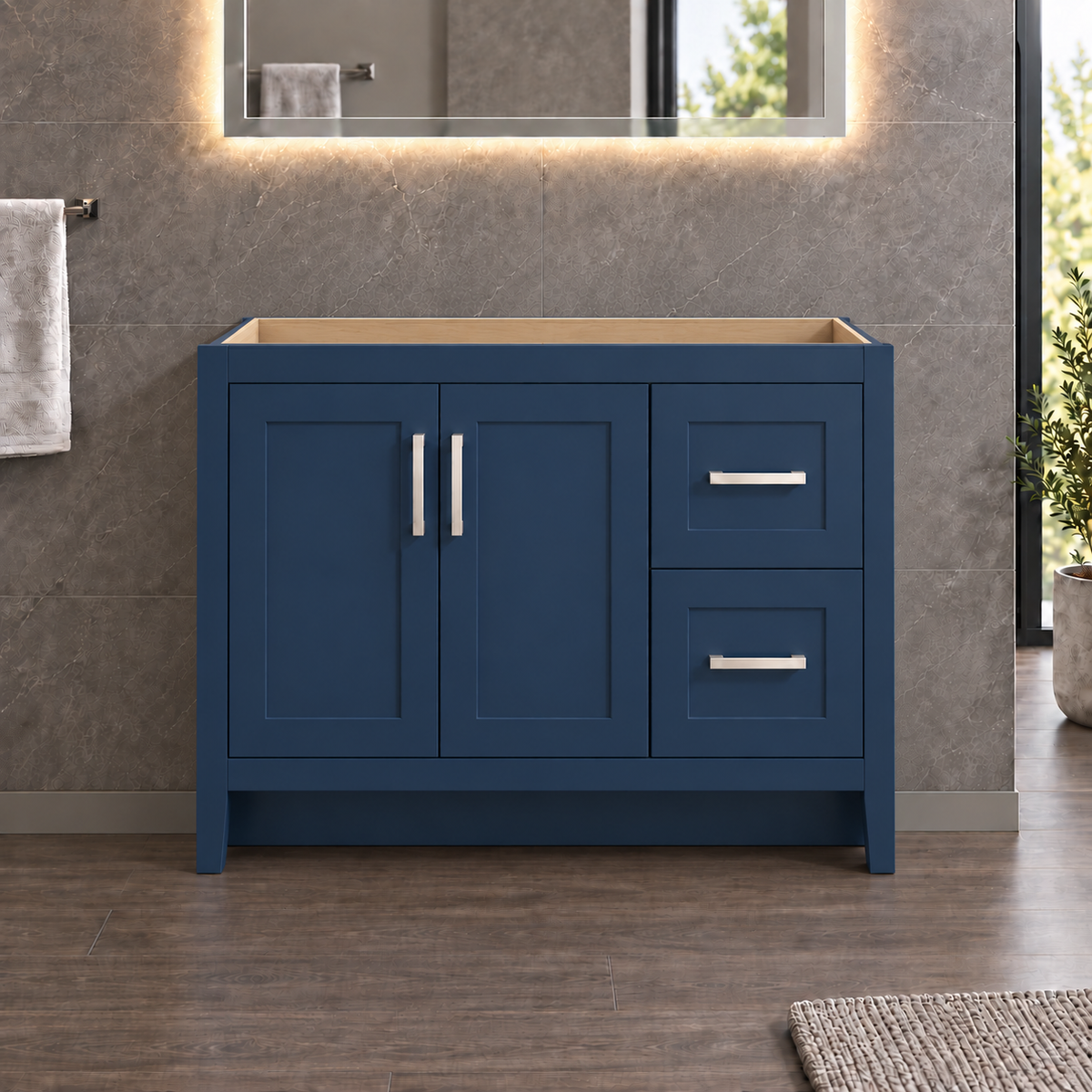 Navy Shaker Vanity 36" - 2 Doors - 2 Drawers Right