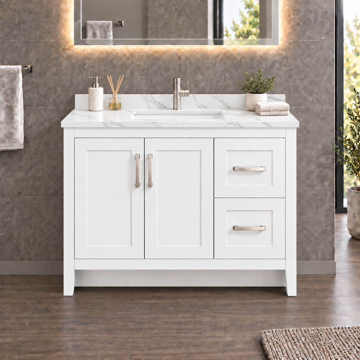 White Shaker Vanity 36" - 2 Doors - 2 Drawers Right