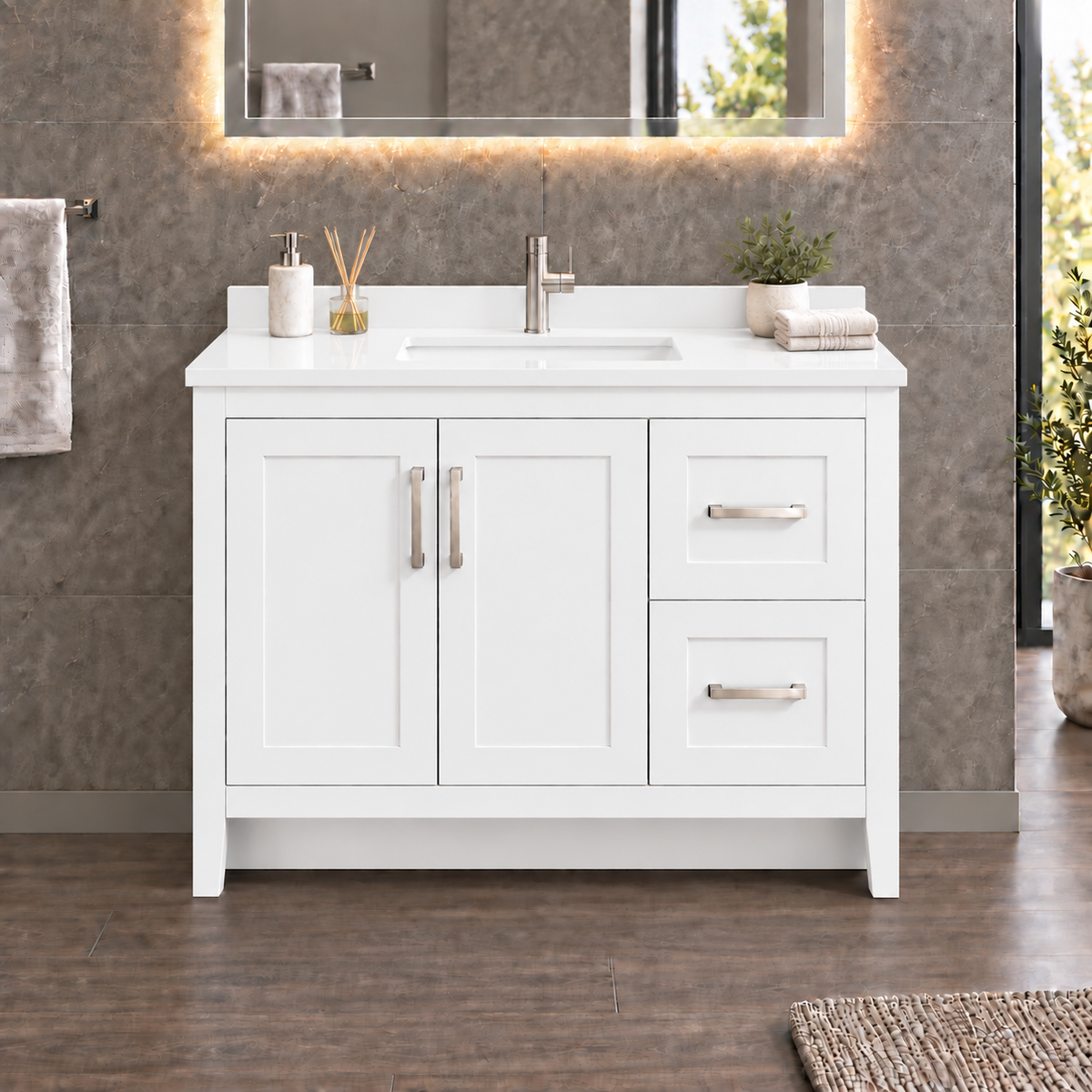 White Shaker Vanity 36" - 2 Doors - 2 Drawers Right