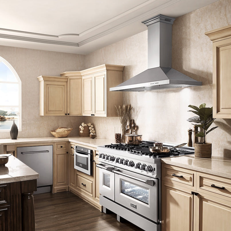 ZLINE 42 in. CrownSound™ Ducted Vent Wall Mount Range Hood in Stainless Steel with Built-in Bluetooth Speakers (KBCRN-BT-42)