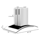ZLINE 30 in. Convertible Vent Island Mount Range Hood in Stainless Steel and Glass (GL14i-30) dimensional diagram.
