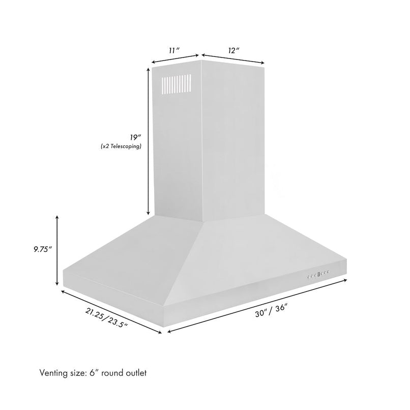 ZLINE 30 in. Convertible Island Mount Range Hood in Stainless Steel (KL3i-30) dimensional diagram.