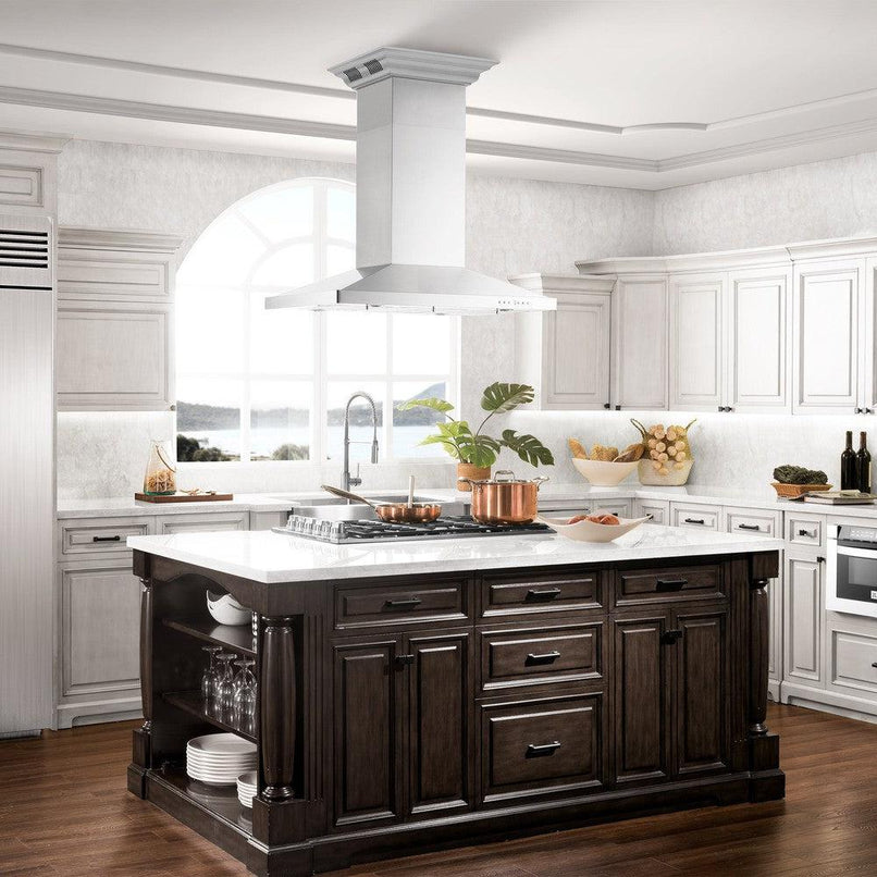 ZLINE 30 in. CrownSound™ Ducted Vent Island Mount Range Hood in Stainless Steel with Built-in Bluetooth Speakers (GL2iCRN-BT-30)