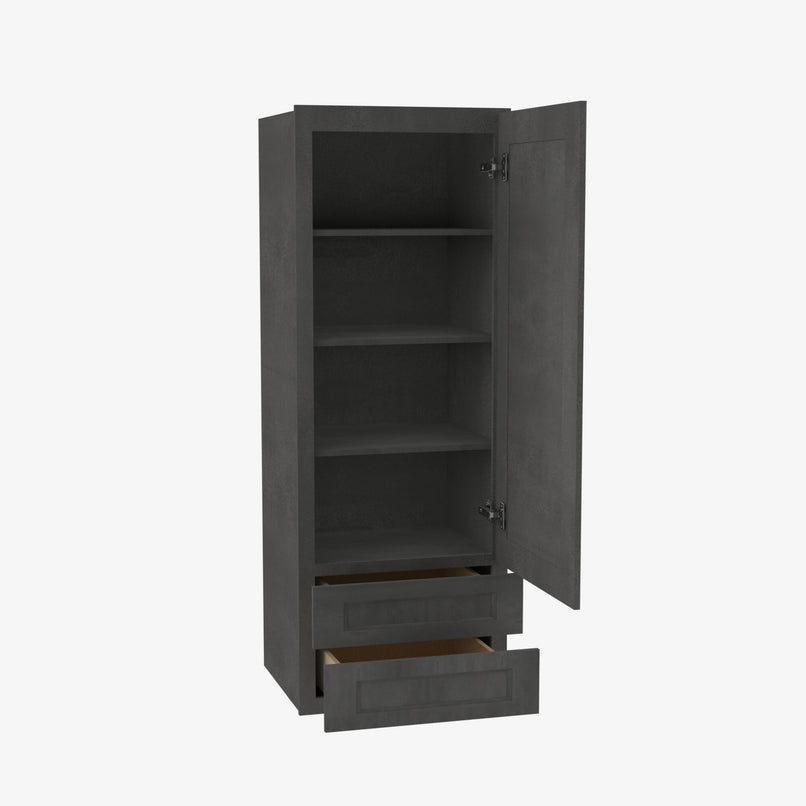 AA-W2D1854 Single Door Cabinets 18 Inch Wall Cabinet With 2 Built-In Drawers | Blaze Black Shaker - image 2