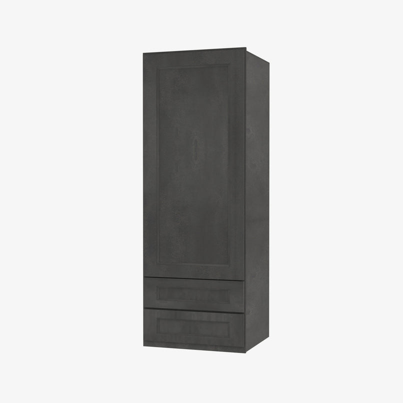 AA-W2D1860 Single Door Cabinets 18 Inch Wall Cabinet With 2 Built-In Drawers | Blaze Black Shaker - image 4