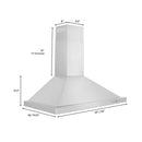 ZLINE 30 in. Convertible Vent Wall Mount Range Hood in Stainless Steel (KB-30) dimensional diagram.