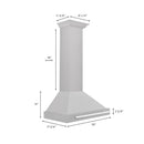 ZLINE 30 in. Convertible Satin Stainless Steel Wall Mount Range Hood with Stainless Steel Handle (KB4SNX-30) dimensional diagram.