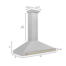ZLINE Autograph Edition 48 in. Convertible Satin Stainless Steel Wall Mount Range Hood with Polished Gold Handle (KB4SNZ-48-G) dimensional diagram.