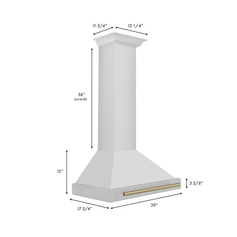 ZLINE Autograph Edition 30 in. Convertible Stainless Steel Range Hood with Stainless Steel Shell and Champagne Bronze Accents (KB4STZ-30-CB) dimensional diagram.