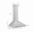 ZLINE Autograph Edition 36 in. Convertible Stainless Steel Range Hood with Stainless Steel Shell and Champagne Bronze Accents (KB4STZ-36-CB) dimensional diagram.