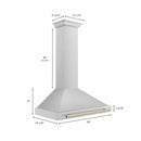 ZLINE Autograph Edition 36 in. Convertible Stainless Steel Range Hood with Stainless Steel Shell and Polished Gold Accents (KB4STZ-36-G) dimensional diagram.