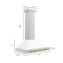 ZLINE Autograph Edition 36 in. Convertible Stainless Steel Range Hood with White Matte Shell and Champagne Bronze Accents (KB4STZ-WM36-CB) dimensional diagram.