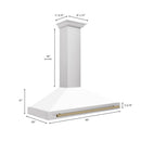 ZLINE Autograph Edition 48 in. Convertible Stainless Steel Range Hood with White Matte Shell and Champagne Bronze Accents (KB4STZ-WM48-CB) dimensional diagram.