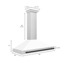 ZLINE Autograph Edition 48 in. Convertible Stainless Steel Range Hood with White Matte Shell and Matte Black Accents (KB4STZ-WM48-MB) dimensional diagram.