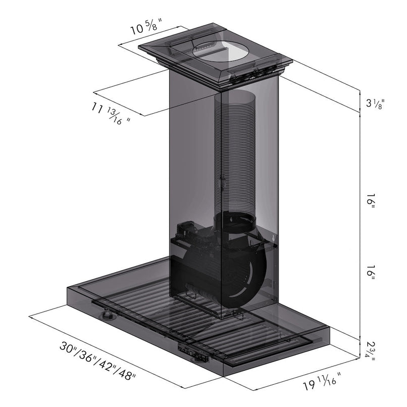 ZLINE 48 in. Convertible Vent Wall Mount Range Hood in Stainless Steel with Crown Molding (KECRN-48)