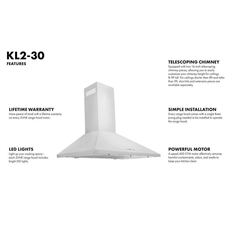 ZLINE 30 in. Convertible Vent Wall Mount Range Hood in Stainless Steel (KL2-30)