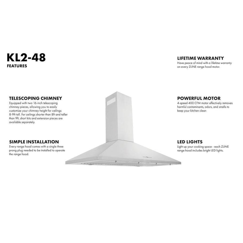 ZLINE 48 in. Convertible Vent Wall Mount Range Hood in Stainless Steel (KL2-48)