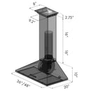 ZLINE 36 in. CrownSound™ Ducted Vent Wall Mount Range Hood in Stainless Steel with Built-in Bluetooth Speakers (KL2CRN-BT-36) dimensional diagram.