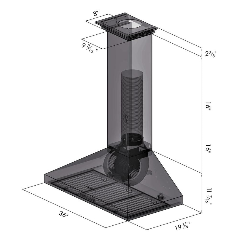 ZLINE 36 in. Convertible Vent Wall Mount Range Hood in Stainless Steel with Crown Molding (KL3CRN-36)