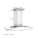 ZLINE 48 in. CrownSound™ Ducted Vent Wall Mount Range Hood in Stainless Steel with Built-in Bluetooth Speakers (KN4CRN-BT-48) dimensional diagram.
