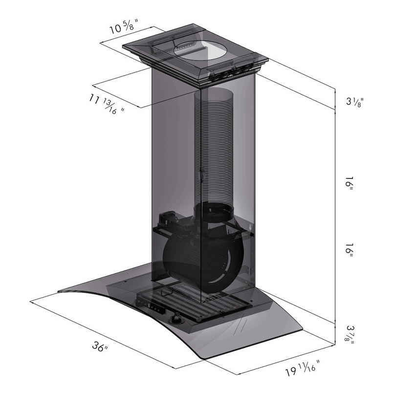 ZLINE 36 in. Convertible Vent Wall Mount Range Hood in Stainless Steel and Glass with Crown Molding (KZCRN-36)