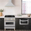 ZLINE Autograph Edition 30 in. Convertible Satin Stainless Steel Wall Mount Range Hood with Polished Gold Handle (KB4SNZ-30-G)