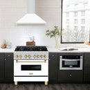 ZLINE Autograph Edition 36 in. Convertible Stainless Steel Range Hood with White Matte Shell and Polished Gold Accents (KB4STZ-WM36-G)